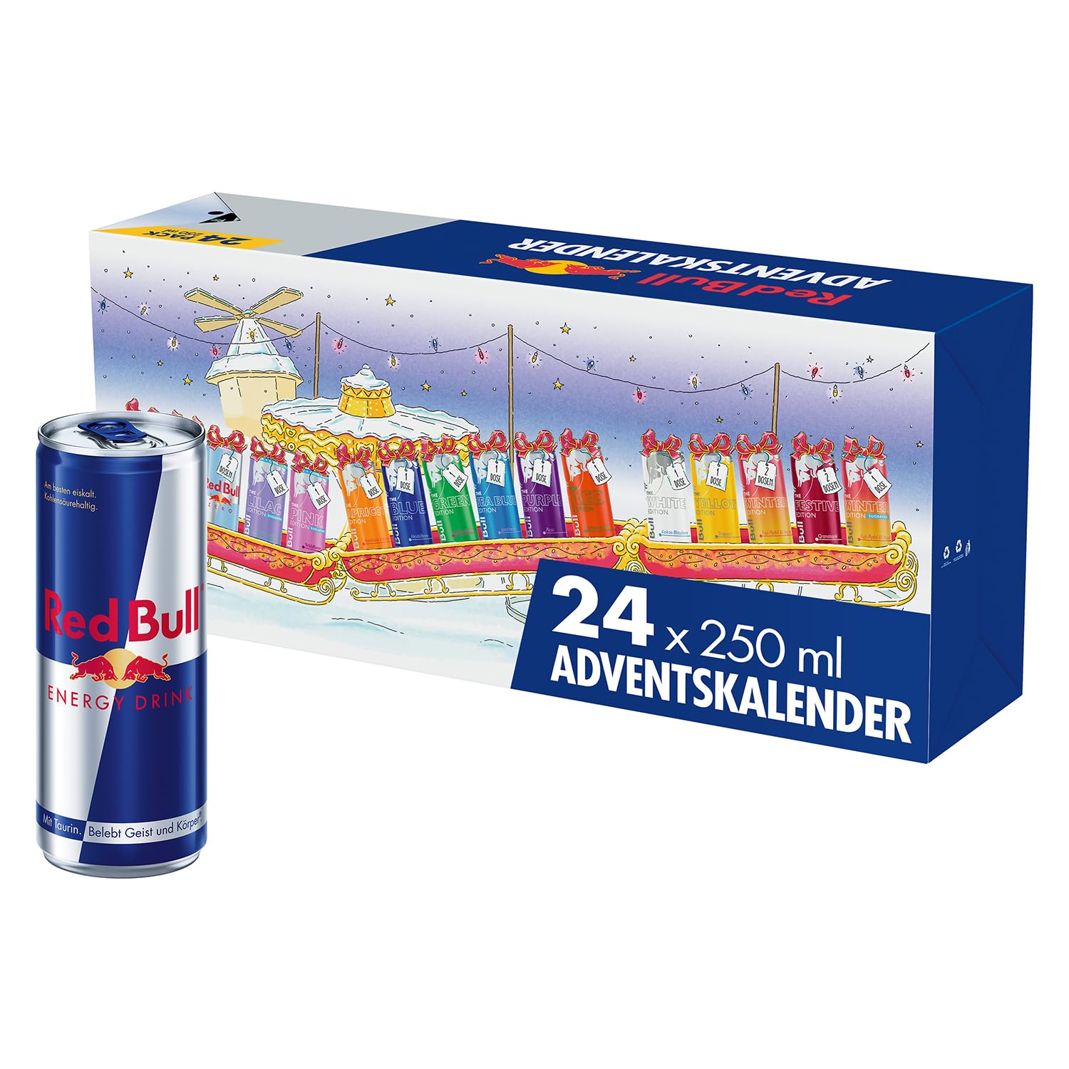 Red Bull Energy Drink Variety 2025 Advent‑Kalender‑Pack, mit 80 mg Koffein, Taurin & B‑Vitamine, 250 ml – 24 Dosen
